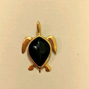 Real gold obsidian sea turtle necklace pendant